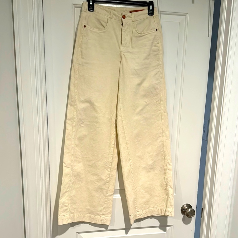 PILCRO Women's Cream Corduroy Wide Leg Pants Sz 25